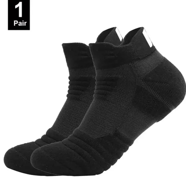 Men sports running towel bottom knit ankle socks - 1 Pair-Short-Black / EU 39-45(Normal)