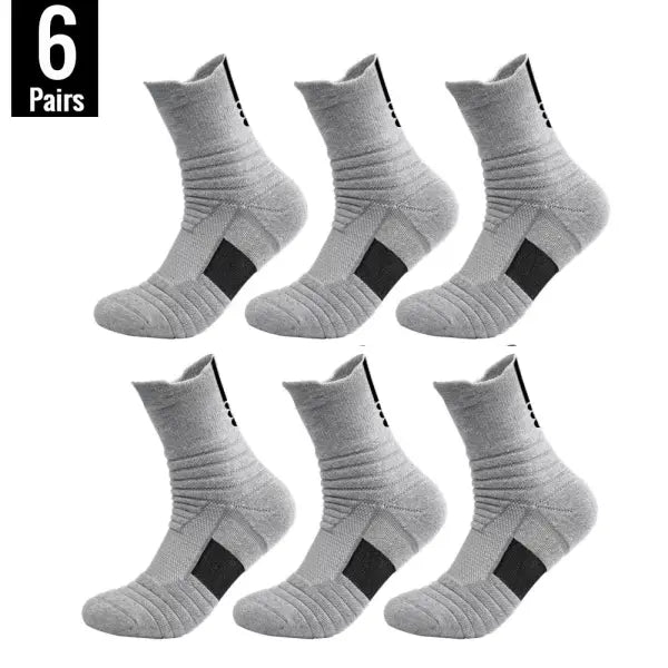 Men sports running towel bottom knit ankle socks - 6 Pairs-Long-Grey / EU 39-45(Normal)
