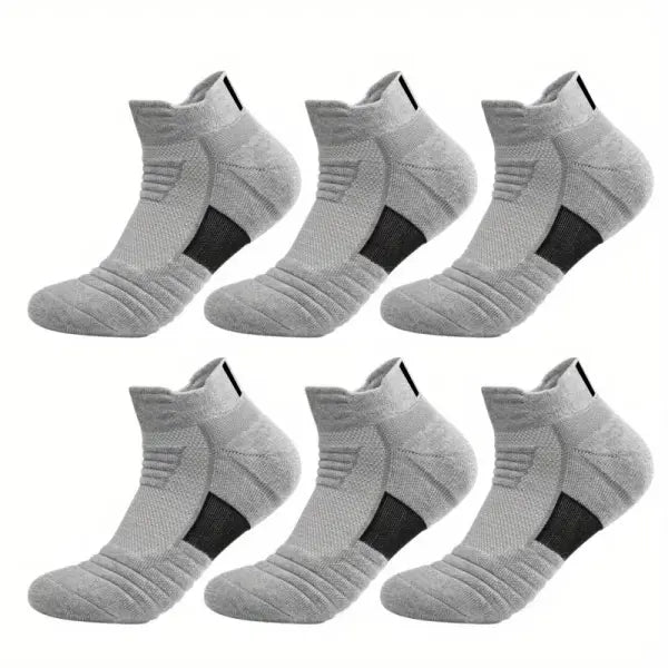 Men sports running towel bottom knit ankle socks - 6 Pairs-Short-Grey / EU 39-45(Normal)