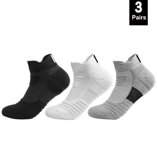 Men sports running towel bottom knit ankle socks - 3 Pairs-Short-Mixed / EU 39-45(Normal)