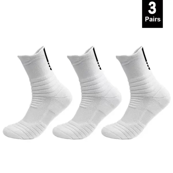 Men sports running towel bottom knit ankle socks - 3 Pairs-Long-White / EU 39-45(Normal)