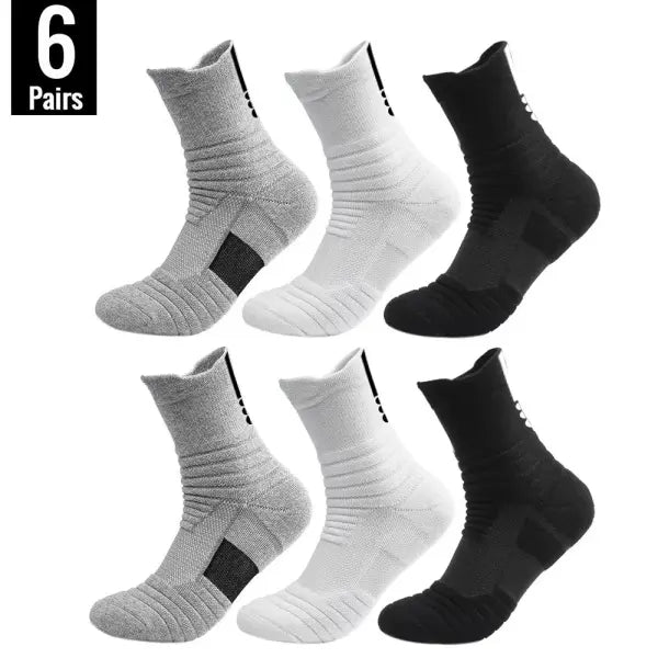 Men sports running towel bottom knit ankle socks - 6 Pairs-Long-Mixed / EU 39-45(Normal)