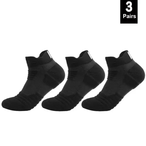 Men sports running towel bottom knit ankle socks - 3 Pairs-Short-Black / EU 39-45(Normal)