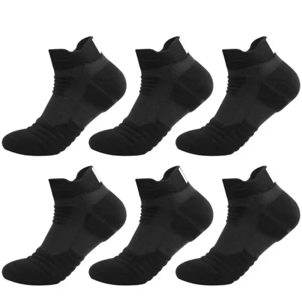 Men sports running towel bottom knit ankle socks - 6 Pairs-Short-Black / EU 39-45(Normal)