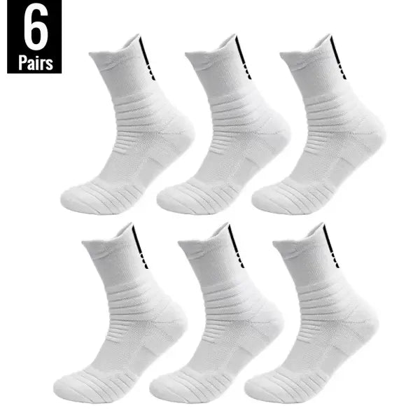 Men sports running towel bottom knit ankle socks - 6 Pairs-Long-White / EU 39-45(Normal)