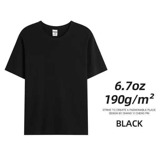 6.7oz 190GSM Combed Cotton T-Shirt – Solid Color Unisex Summer Tee for Custom Team & Class Uniforms - Black / 3XL