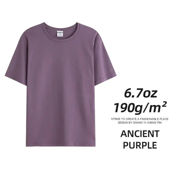 6.7oz 190GSM Combed Cotton T-Shirt – Solid Color Unisex Summer Tee for Custom Team & Class Uniforms - Ancient Purplu