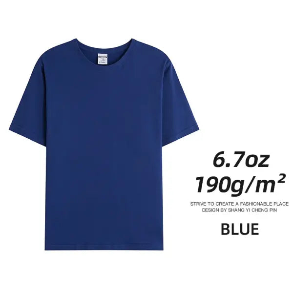 6.7oz 190GSM Combed Cotton T-Shirt – Solid Color Unisex Summer Tee for Custom Team & Class Uniforms - Blue / XL
