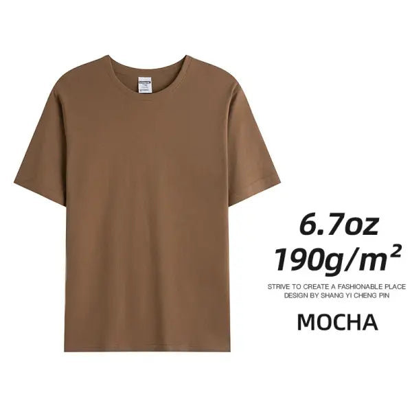 6.7oz 190GSM Combed Cotton T-Shirt – Solid Color Unisex Summer Tee for Custom Team & Class Uniforms - Mocha / 4XL