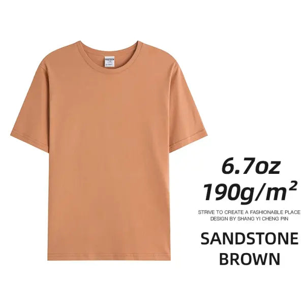 6.7oz 190GSM Combed Cotton T-Shirt – Solid Color Unisex Summer Tee for Custom Team & Class Uniforms - Sandstone Brown