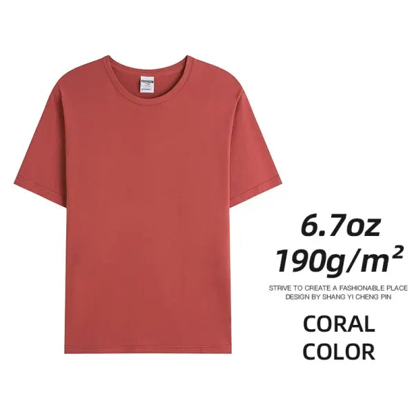 6.7oz 190GSM Combed Cotton T-Shirt – Solid Color Unisex Summer Tee for Custom Team & Class Uniforms - Coral Color / 2XL