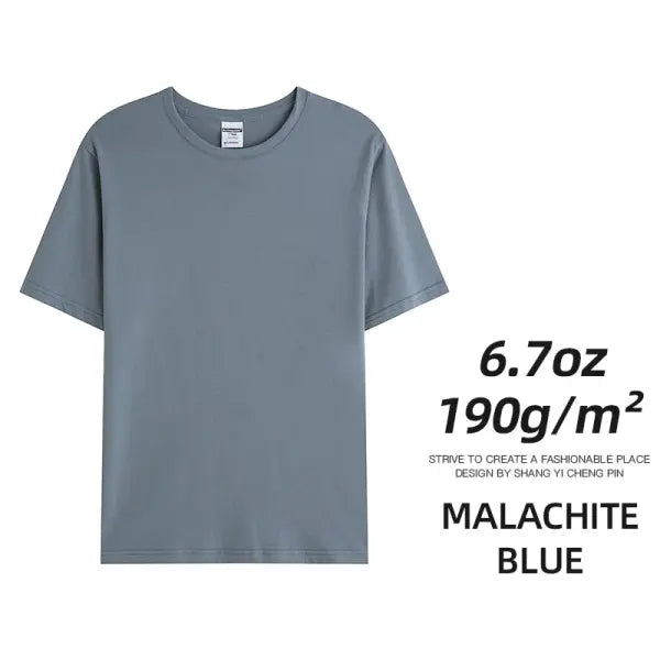 6.7oz 190GSM Combed Cotton T-Shirt – Solid Color Unisex Summer Tee for Custom Team & Class Uniforms - Malachite Blue