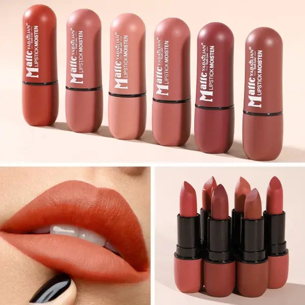 6-Color Matte Lipstick: Velvet Lip Color Smooth Waterproof Long-Lasting Color Lip Makeup