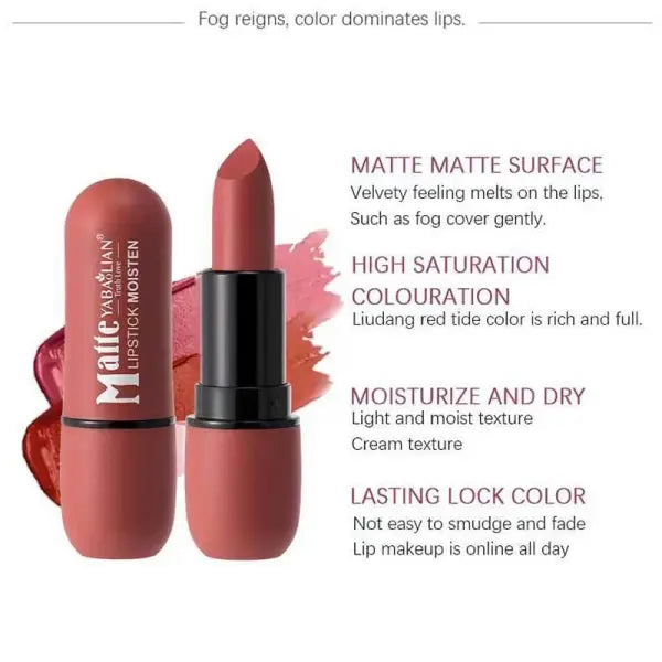6-Color Matte Lipstick: Velvet Lip Color Smooth Waterproof Long-Lasting Color Lip Makeup