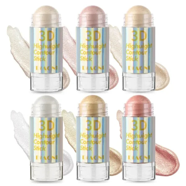 6 Colors 3D Highlighter Stick - Shimmer Contour Bronzer & Concealer Cream Makeup Tool - Himpall