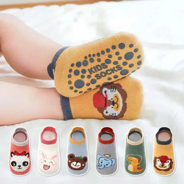6 Pairs Kids Cotton Socks with Cartoon Animal Pattern and True-to-Size Fit
