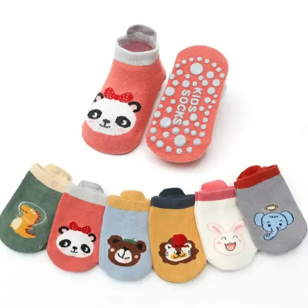 6 Pairs Kids Cotton Socks with Cartoon Animal Pattern and True-to-Size Fit