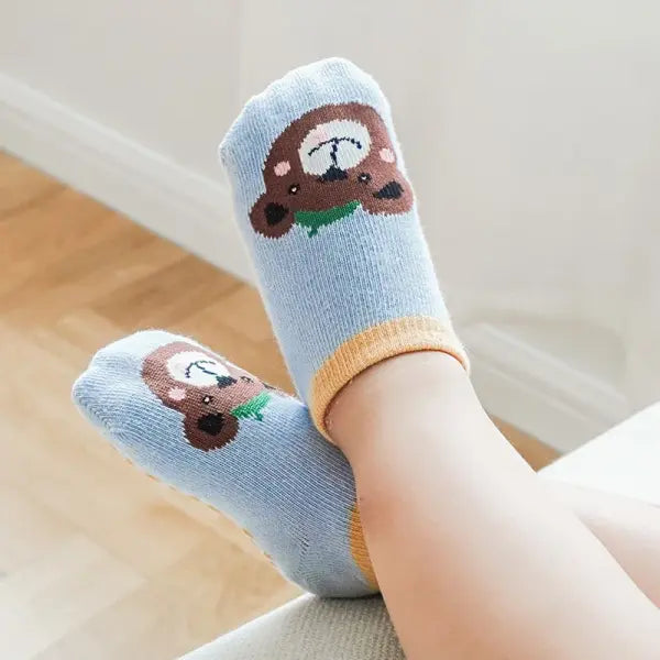 6 Pairs Kids Cotton Socks with Cartoon Animal Pattern and True-to-Size Fit