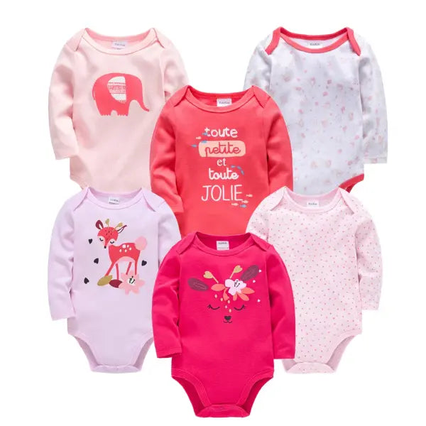 6PCS/3PCS Baby Bodysuit Set – 100% Cotton Long Sleeve Jumpsuits for Boys & Girls 0–12 Months