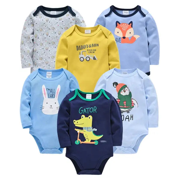 6PCS/3PCS Baby Bodysuit Set – 100% Cotton Long Sleeve Jumpsuits for Boys & Girls 0–12 Months