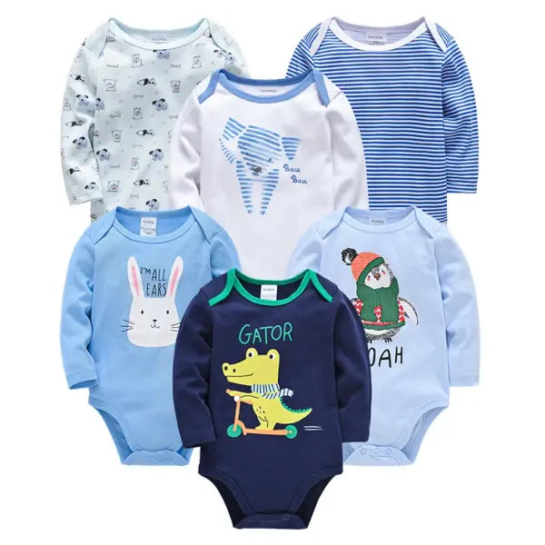 6PCS/3PCS Baby Bodysuit Set – 100% Cotton Long Sleeve Jumpsuits for Boys & Girls 0–12 Months