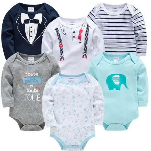 6PCS/3PCS Baby Bodysuit Set – 100% Cotton Long Sleeve Jumpsuits for Boys & Girls 0–12 Months - HY206770 / 18-24M