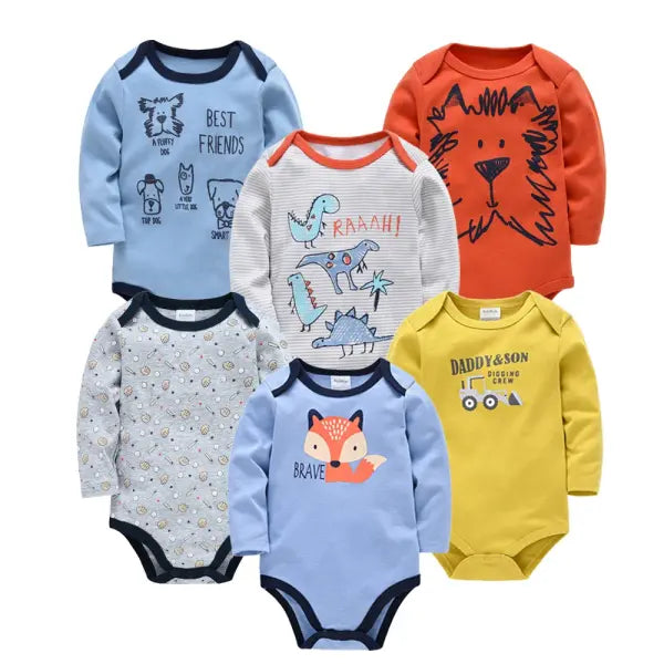 6PCS/3PCS Baby Bodysuit Set – 100% Cotton Long Sleeve Jumpsuits for Boys & Girls 0–12 Months