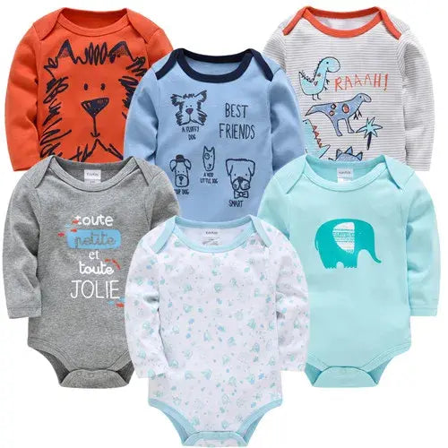 6PCS/3PCS Baby Bodysuit Set – 100% Cotton Long Sleeve Jumpsuits for Boys & Girls 0–12 Months - HY206731 / 18-24M