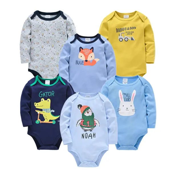 6PCS/3PCS Baby Bodysuit Set – 100% Cotton Long Sleeve Jumpsuits for Boys & Girls 0–12 Months - HY25182519 / 18-24M