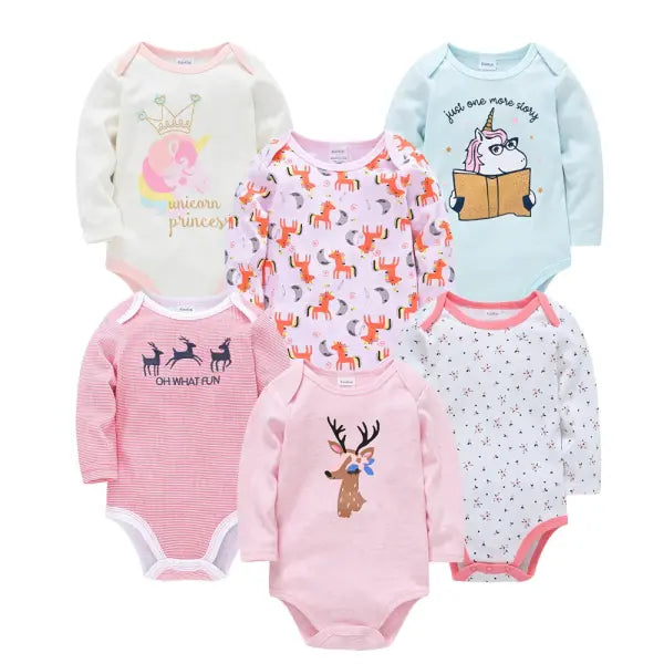 6PCS/3PCS Baby Bodysuit Set – 100% Cotton Long Sleeve Jumpsuits for Boys & Girls 0–12 Months - HY25202521 / 18-24M