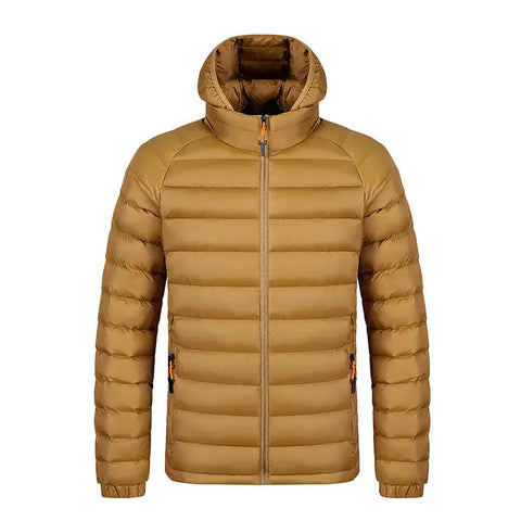 Men’s Winter Lightweight Hooded Coat with Pockets and Zipper - Ginger yellow / 2XL