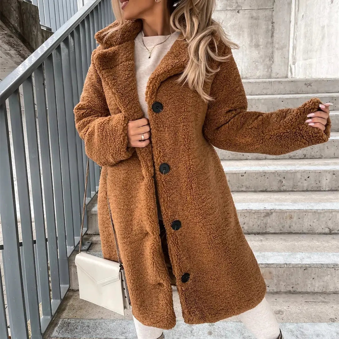 Women’s Long-Sleeved Lapel Plush Jacket Available in Multiple Colors