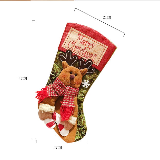 Christmas Stocking Socks with Santa Snowman Elk and Xmas Tree Ornaments