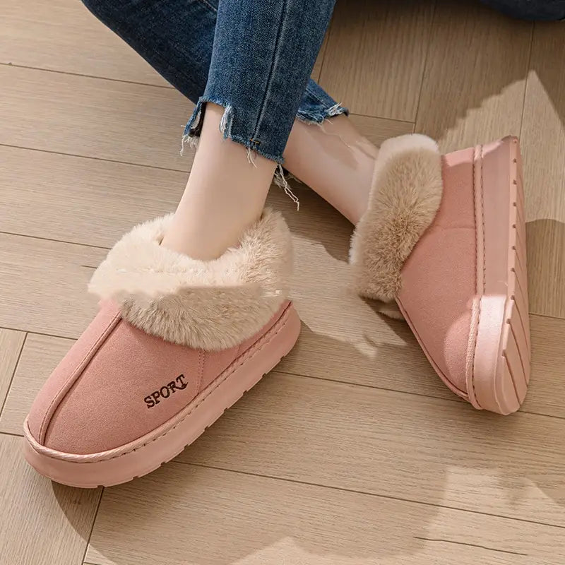 Cozy Plush Soft Slippers Shoes For Women Non-Slip Platform Shoes With Faux Fur Lining Mute Sole And Comfortable Fit