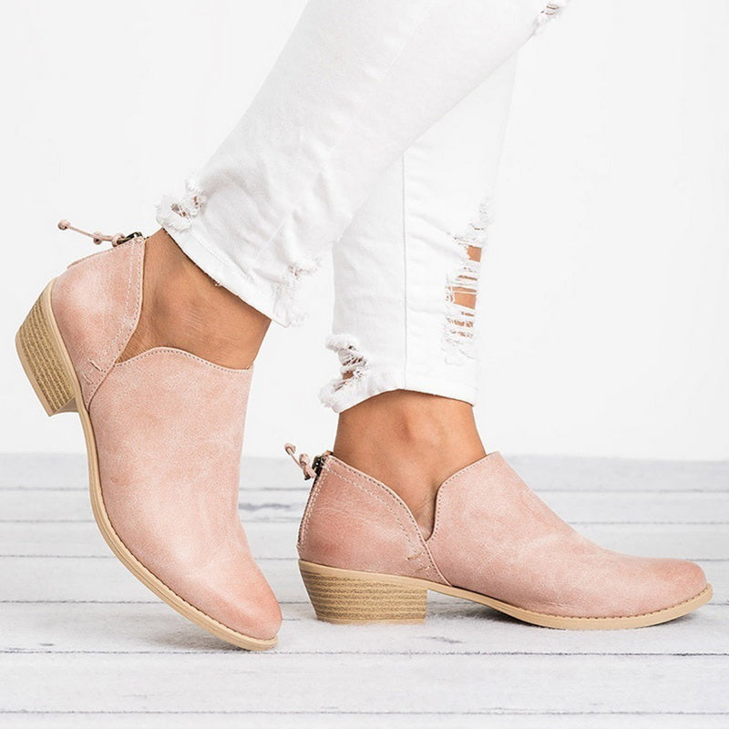 Retro High Heel Ankle Boots in Breathable Material