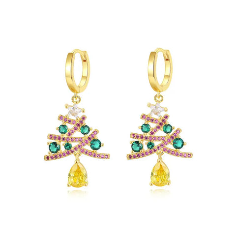 Christmas Tree Rhinestone Earrings for Shining Women’s Jewelry - Gold