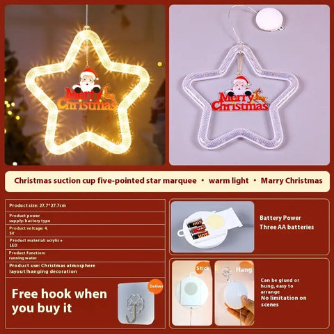 Christmas LED Star Pendant Lights for Holiday Window Decoration - Merry Christmas / Battery Type