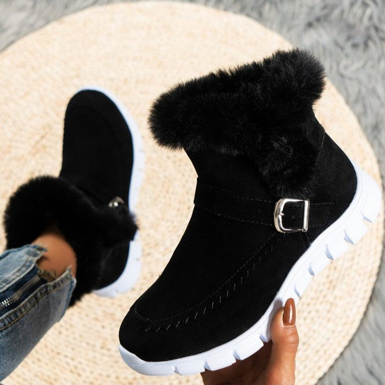 Round Toe Suede Flat Boots with Warm Lining Material