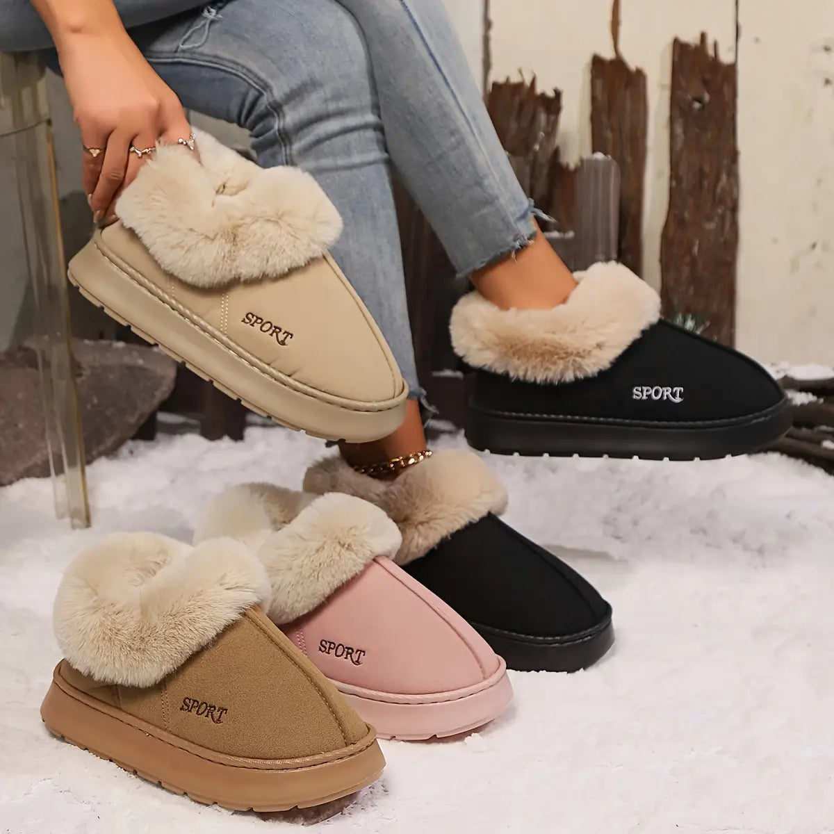 Cozy Plush Soft Slippers Shoes For Women Non-Slip Platform Shoes With Faux Fur Lining Mute Sole And Comfortable Fit