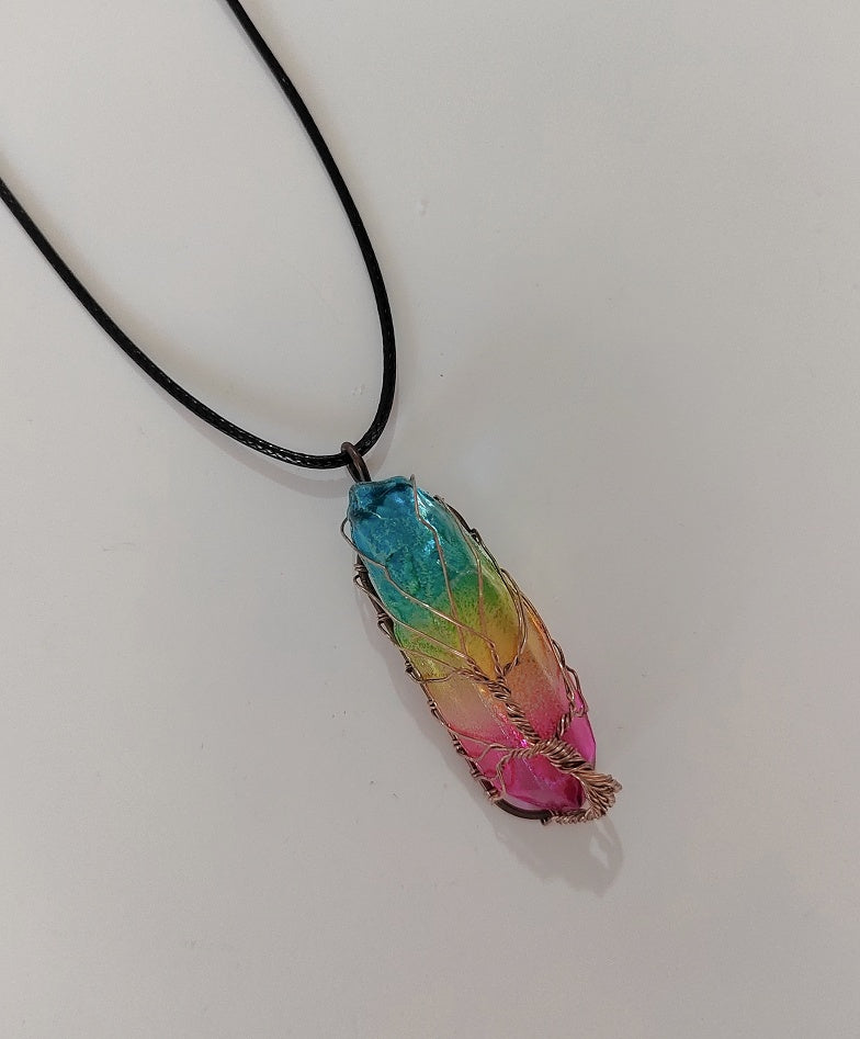 Simple Rainbow Stone Crystal Column Necklace with O Chain - Colorful / 10PCS - Hair Remover