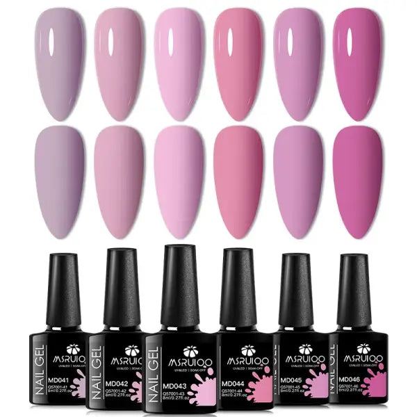 6pc All-season Gel Nail Polish Set Nude Pink Red Glitter Semi Permanent UV Gel Polish Kits All For Manicure Soak