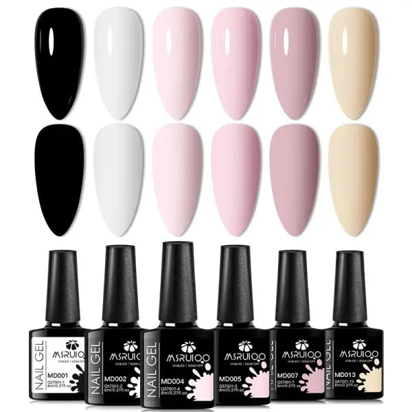 6pc All-season Gel Nail Polish Set Nude Pink Red Glitter Semi Permanent UV Gel Polish Kits All For Manicure Soak