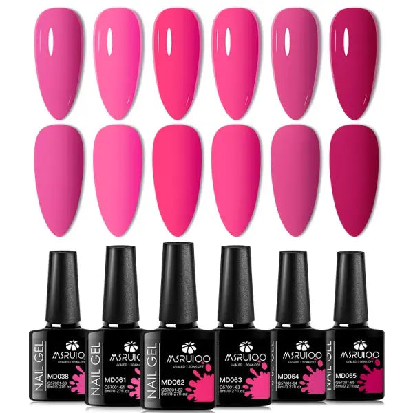 6pc All-season Gel Nail Polish Set Nude Pink Red Glitter Semi Permanent UV Gel Polish Kits All For Manicure Soak