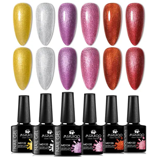 6pc All-season Gel Nail Polish Set Nude Pink Red Glitter Semi Permanent UV Gel Polish Kits All For Manicure Soak