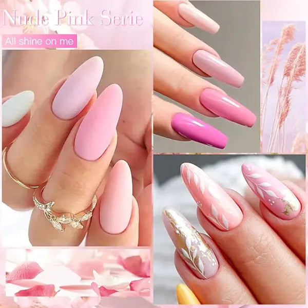6pc All-season Gel Nail Polish Set Nude Pink Red Glitter Semi Permanent UV Gel Polish Kits All For Manicure Soak