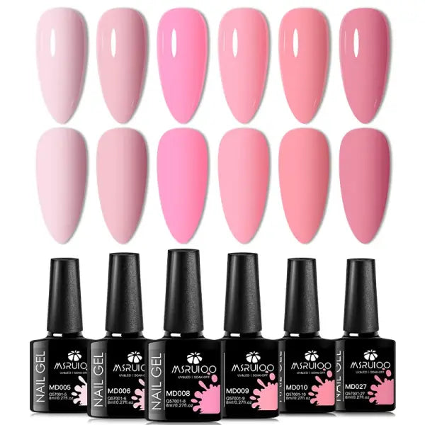 6pc All-season Gel Nail Polish Set Nude Pink Red Glitter Semi Permanent UV Gel Polish Kits All For Manicure Soak