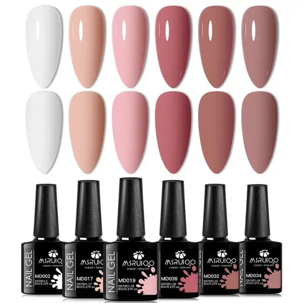 6pc All-season Gel Nail Polish Set Nude Pink Red Glitter Semi Permanent UV Gel Polish Kits All For Manicure Soak