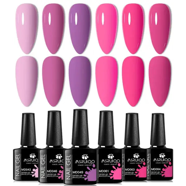 6pc All-season Gel Nail Polish Set Nude Pink Red Glitter Semi Permanent UV Gel Polish Kits All For Manicure Soak