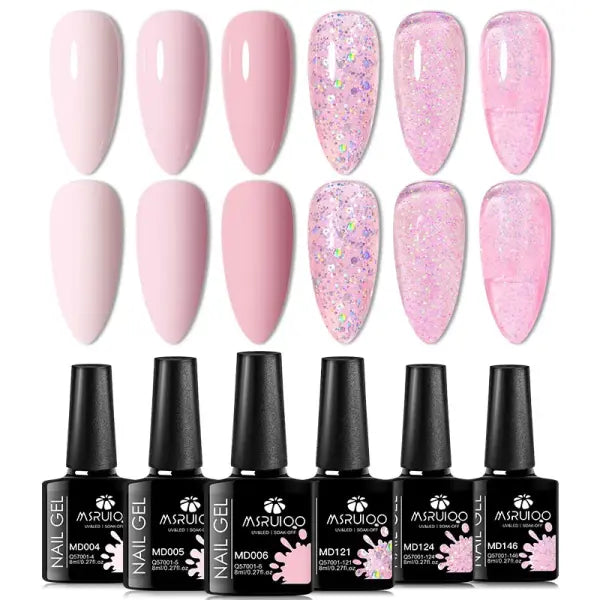 6pc All-season Gel Nail Polish Set Nude Pink Red Glitter Semi Permanent UV Gel Polish Kits All For Manicure Soak