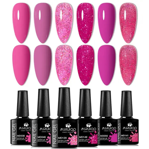 6pc All-season Gel Nail Polish Set Nude Pink Red Glitter Semi Permanent UV Gel Polish Kits All For Manicure Soak